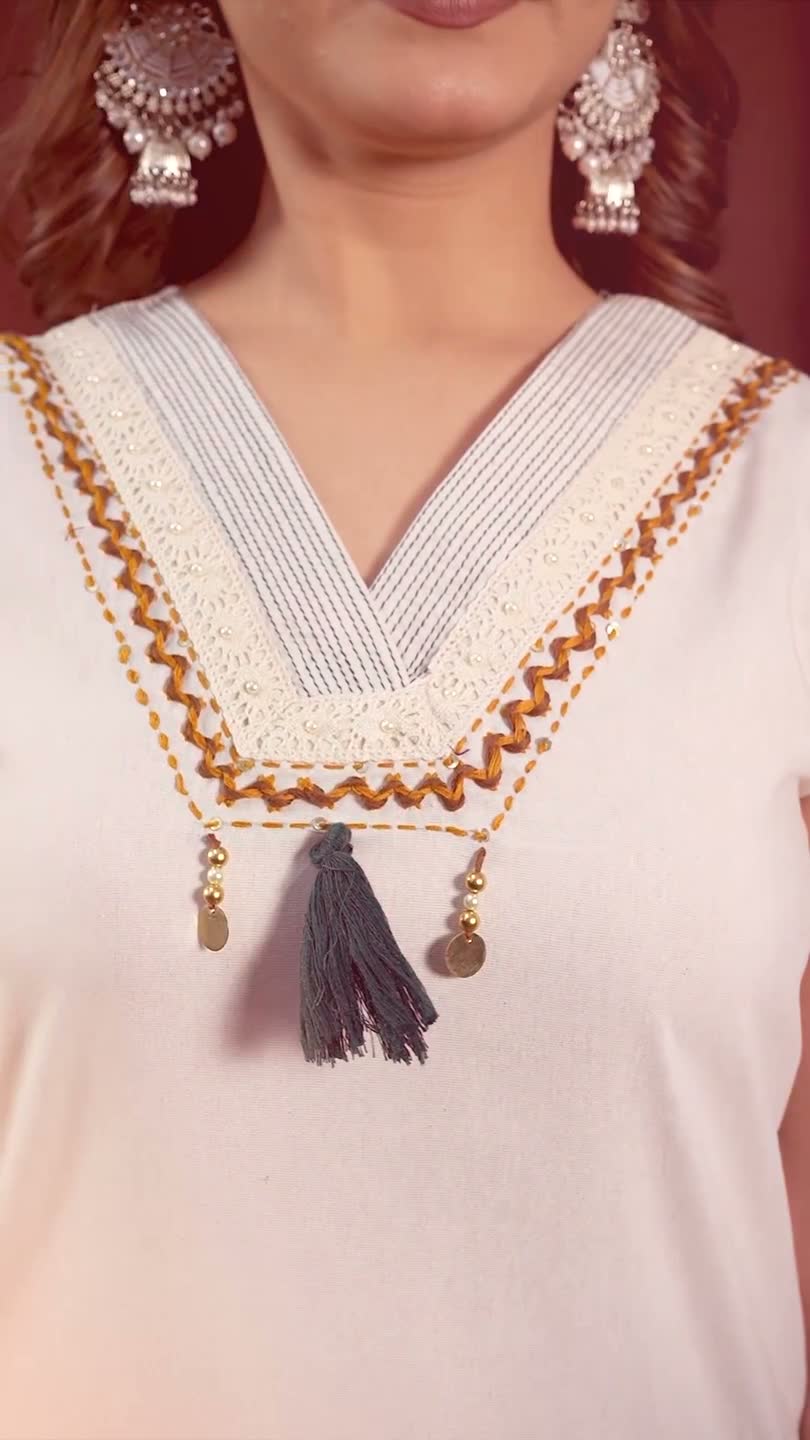 White Lotus Tassel Kurti Set
