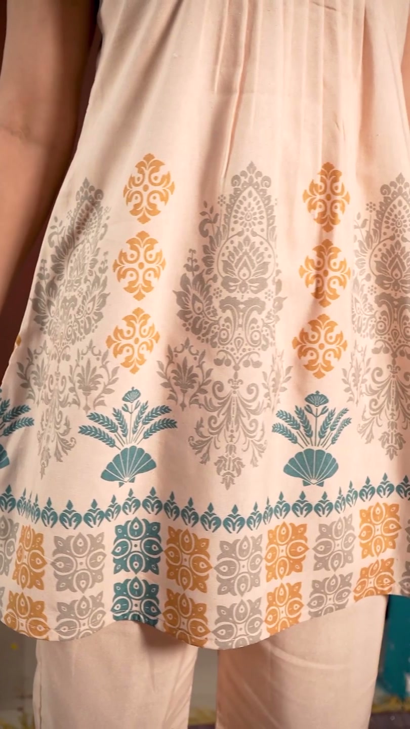 Peach Floral Sequin Kurti Palazzo Set