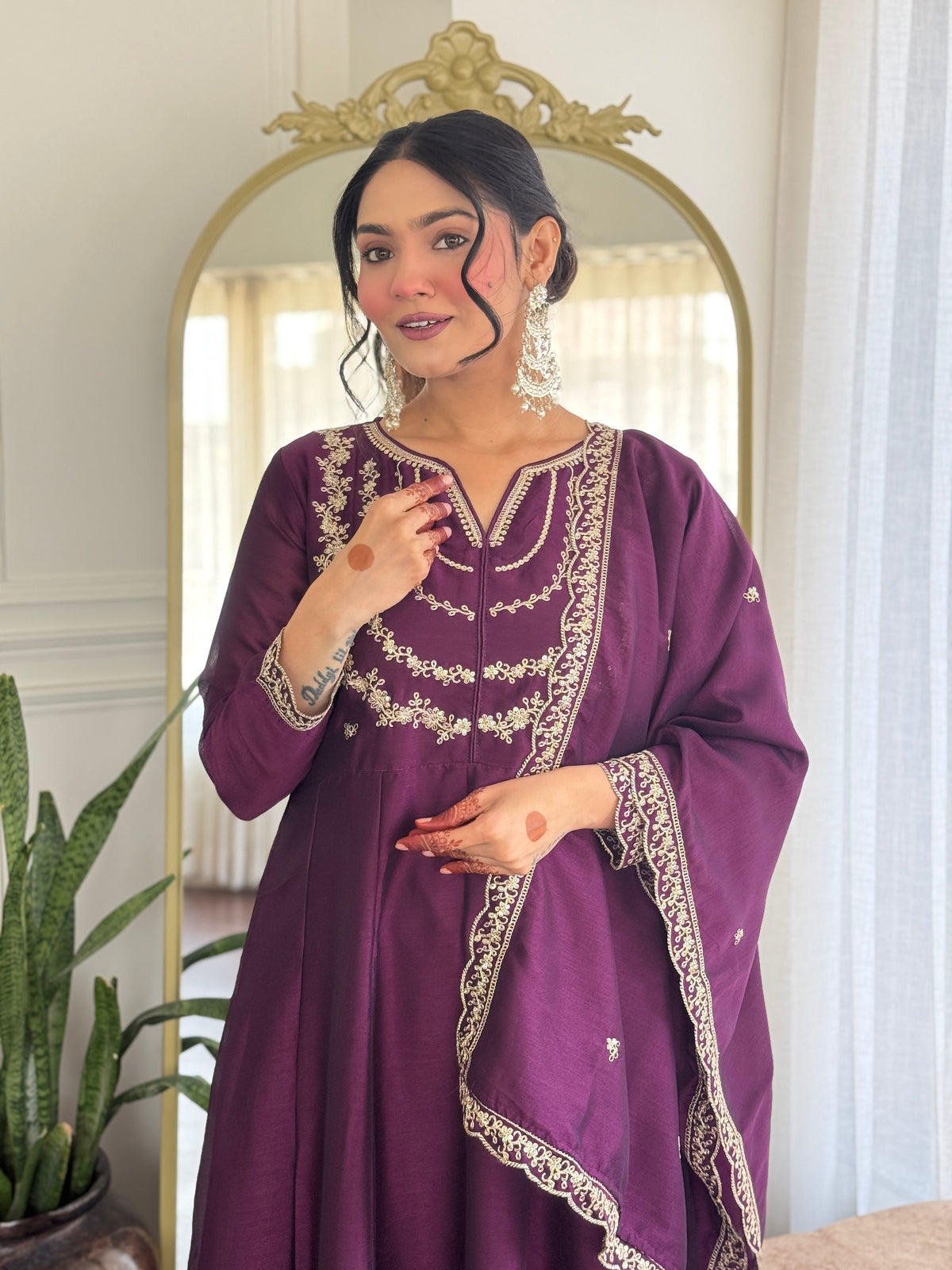 Women's Embroidered Anarkali and Pant with Dupatta Set