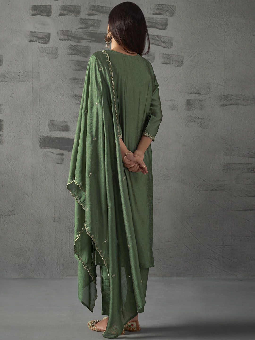 WOMEN'S  Embroidered Vichitra & Embroidered Dupatta Set