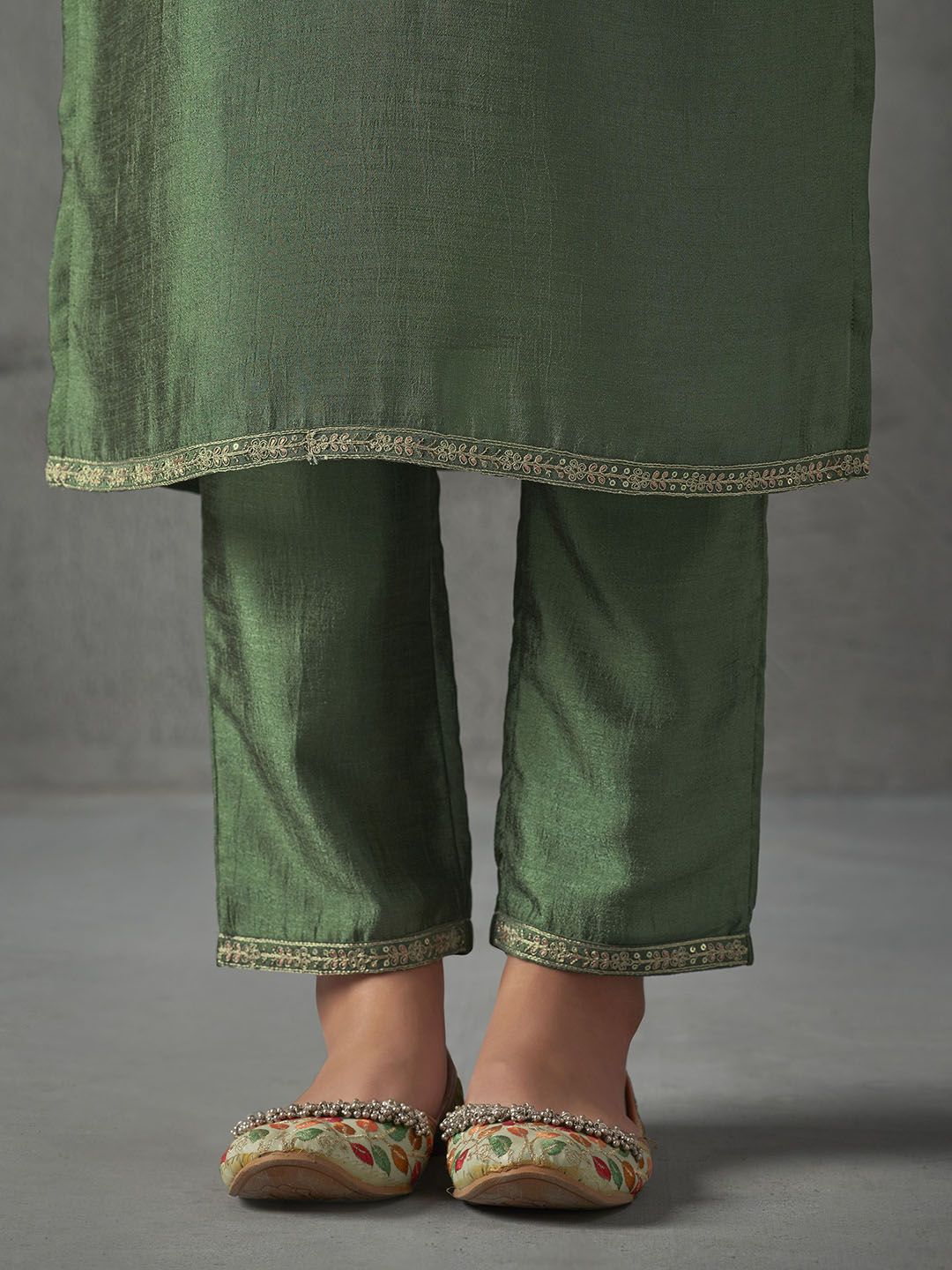 WOMEN'S  Embroidered Vichitra & Embroidered Dupatta Set