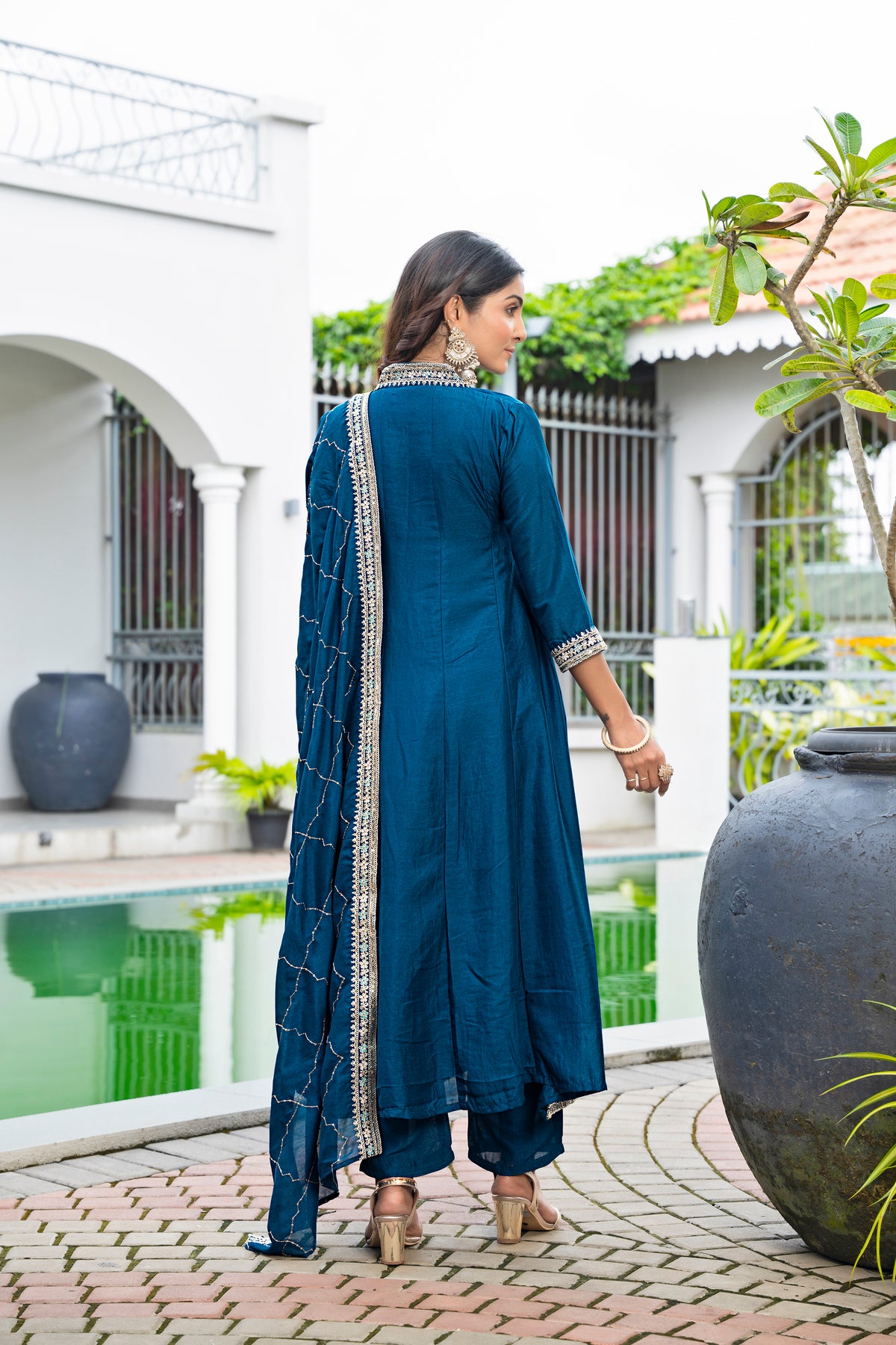 Women's Embroidered Anarkali and Pant with Dupatta Set