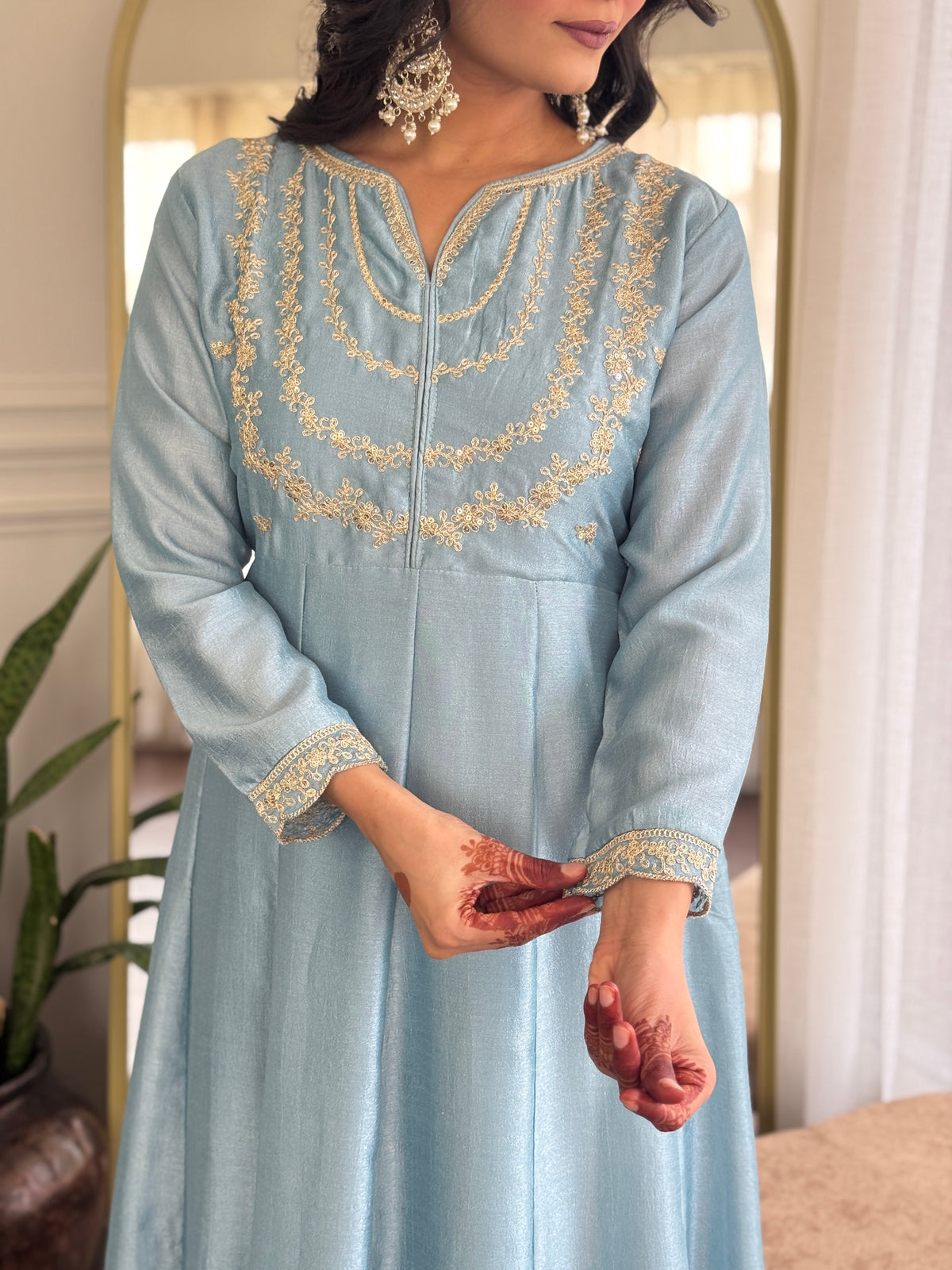 Women's Embroidered Anarkali and Pant with Dupatta Set
