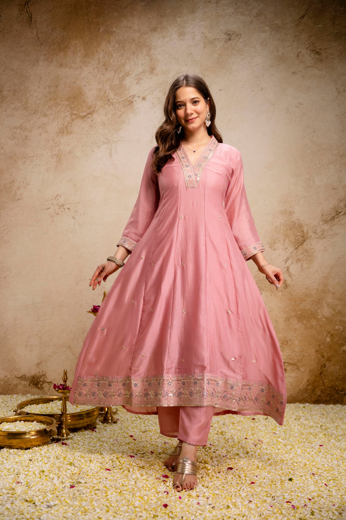 Women's Embroidered Anarkali and Pant with Dupatta Set