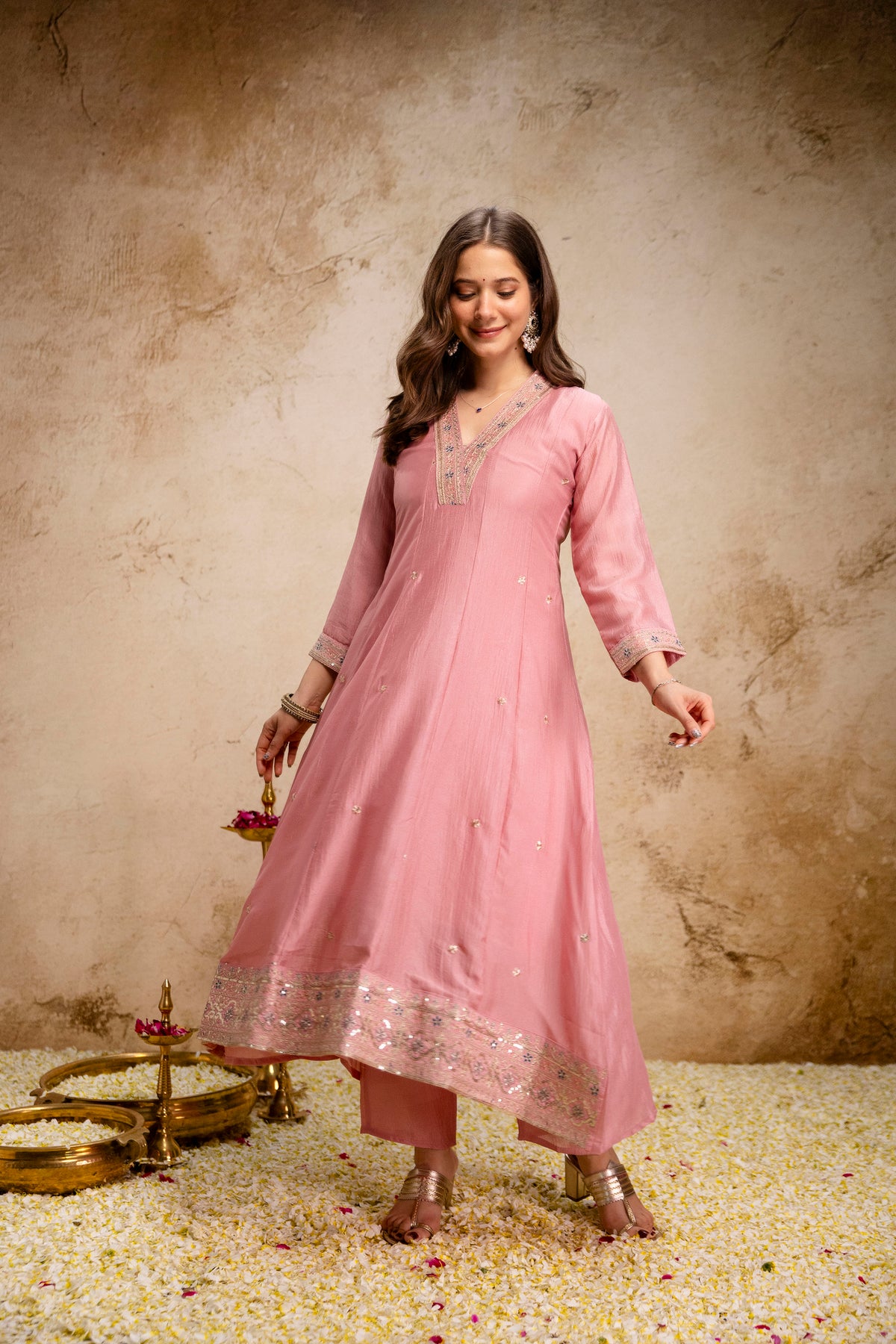 Women's Embroidered Anarkali and Pant with Dupatta Set