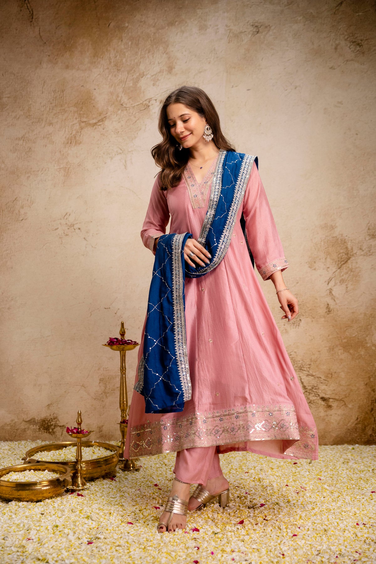 Women's Embroidered Anarkali and Pant with Dupatta Set