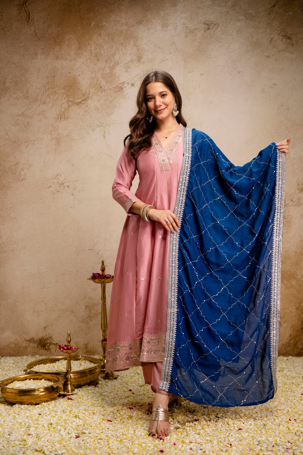 Women's Embroidered Anarkali and Pant with Dupatta Set