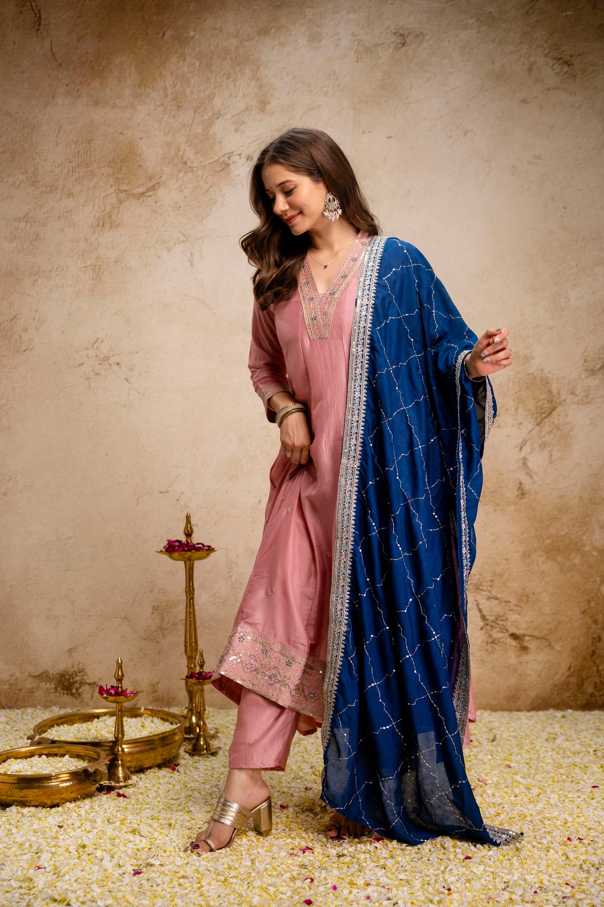 Women's Embroidered Anarkali and Pant with Dupatta Set
