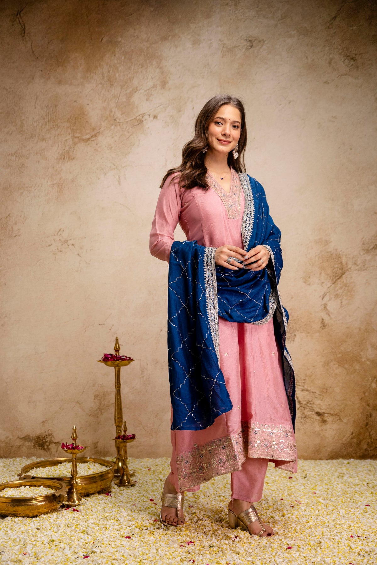Women's Embroidered Anarkali and Pant with Dupatta Set