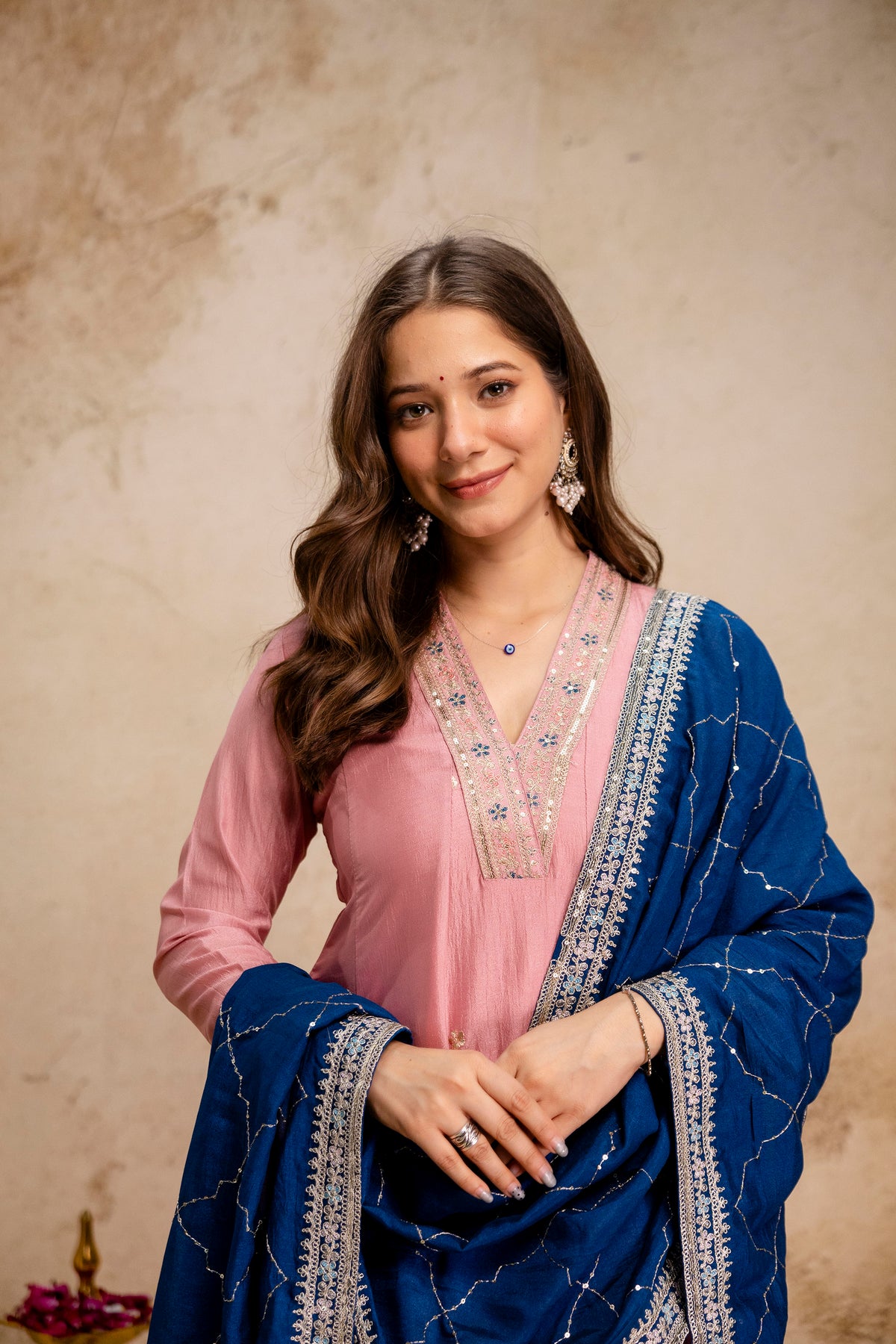 Women's Embroidered Anarkali and Pant with Dupatta Set