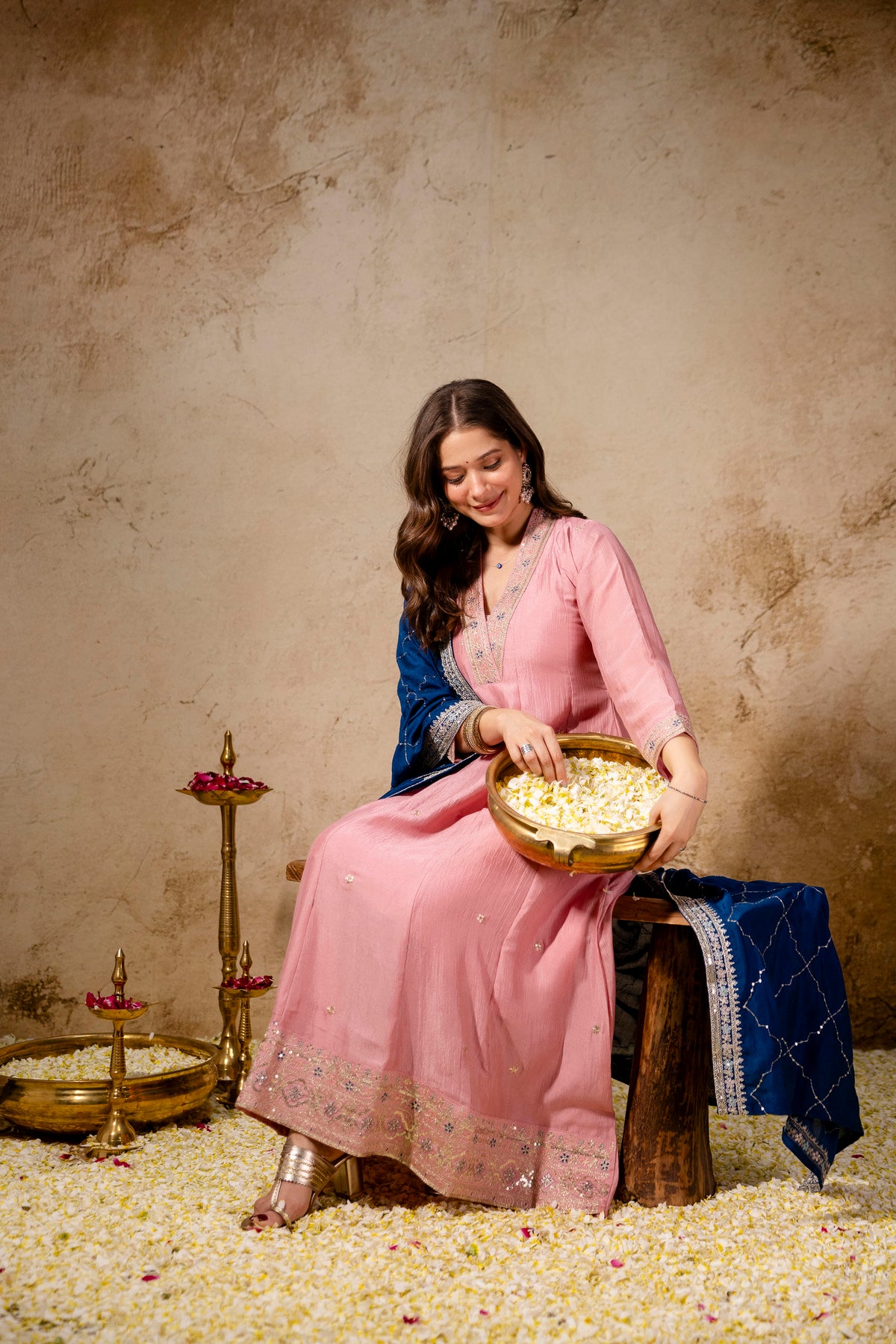 Women's Embroidered Anarkali and Pant with Dupatta Set