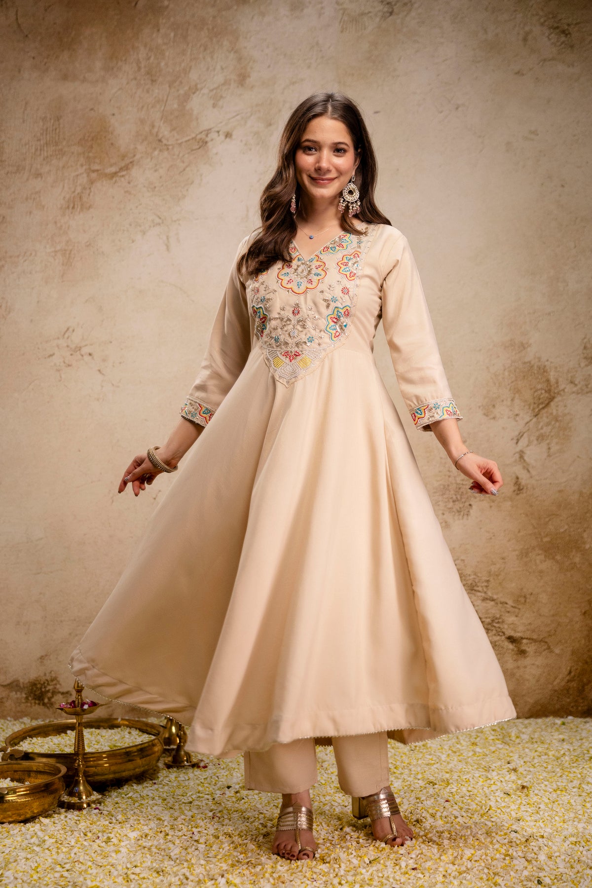 Elegant Chanderi Kurti Pant Set paired with a beautiful Chinon Dupatta