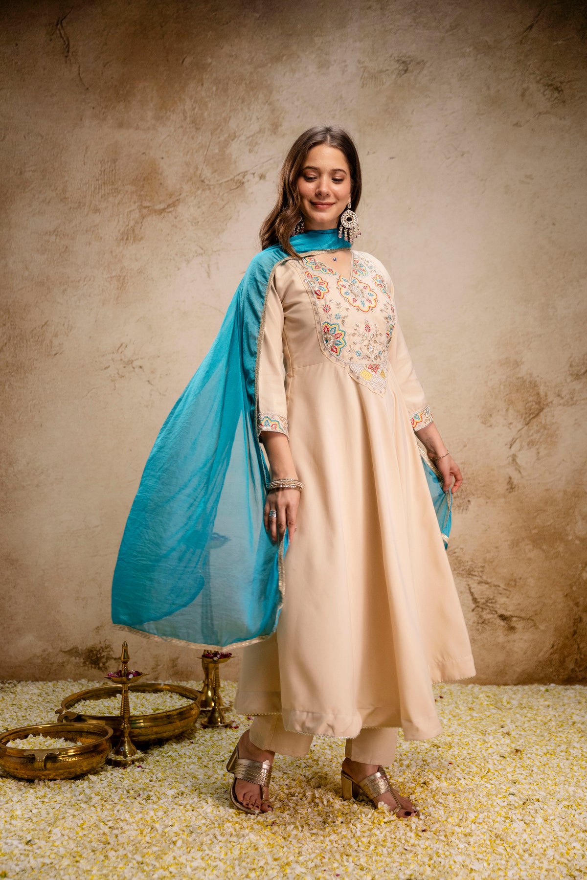 Elegant Chanderi Kurti Pant Set paired with a beautiful Chinon Dupatta