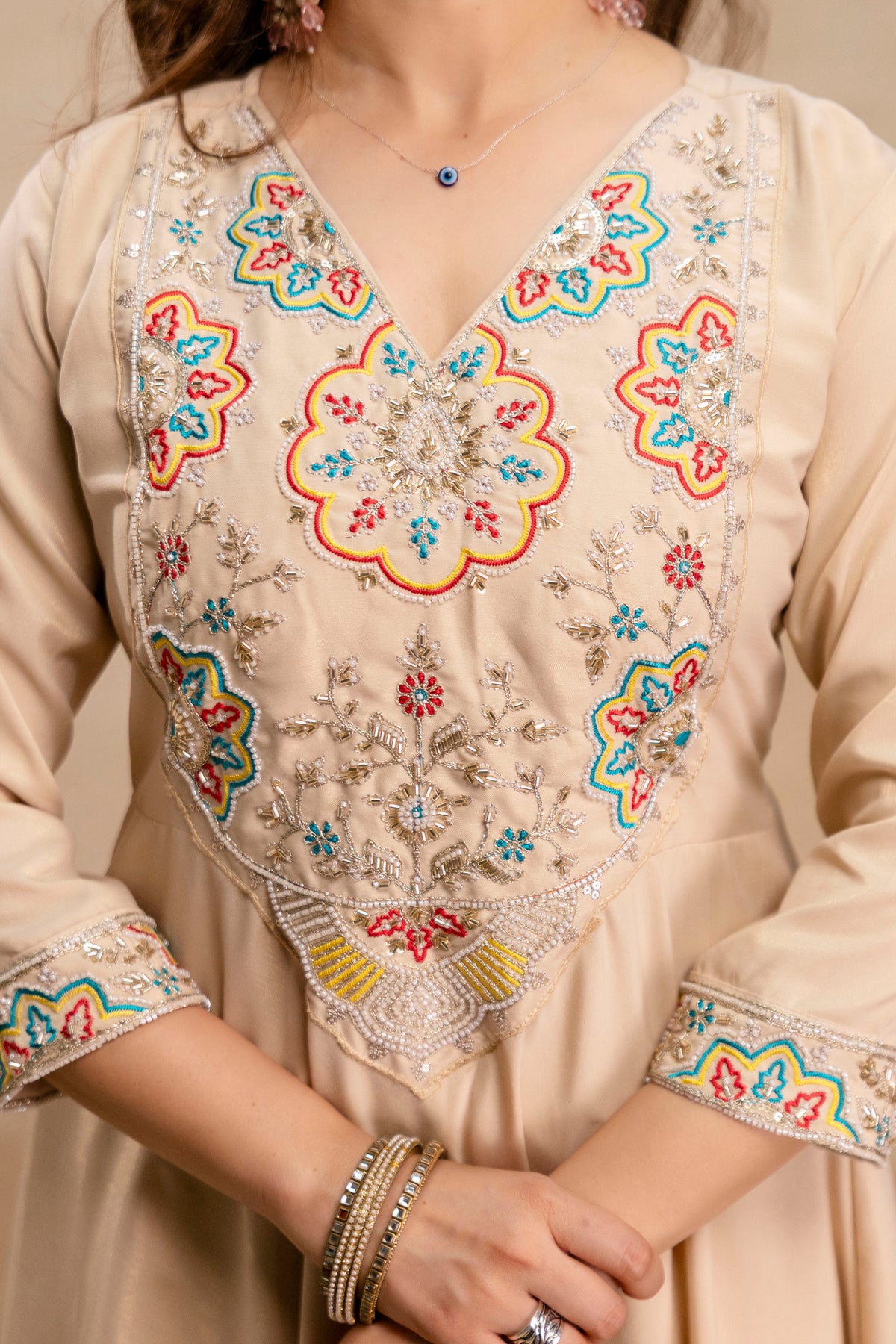 Elegant Chanderi Kurti Pant Set paired with a beautiful Chinon Dupatta
