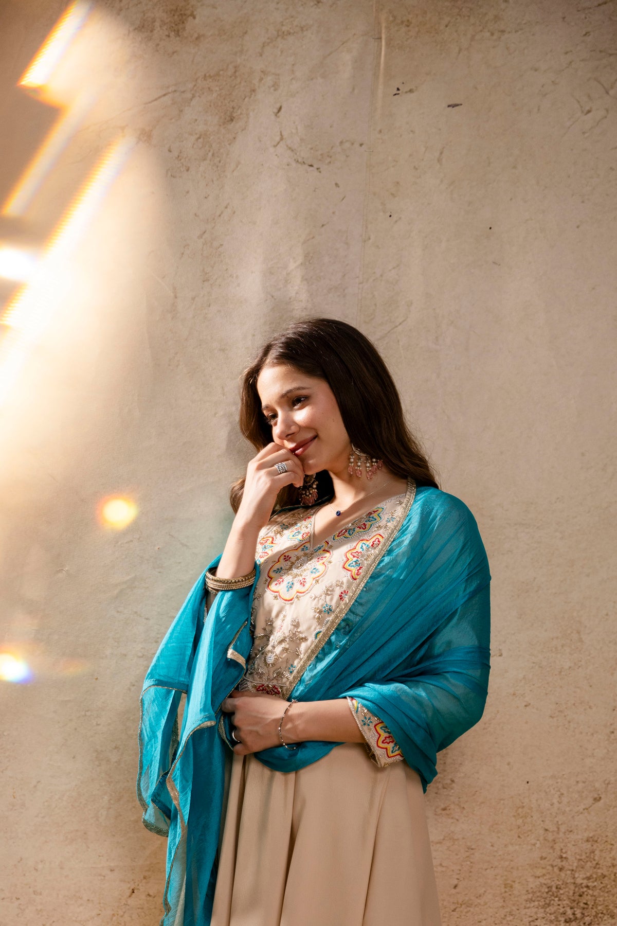 Elegant Chanderi Kurti Pant Set paired with a beautiful Chinon Dupatta
