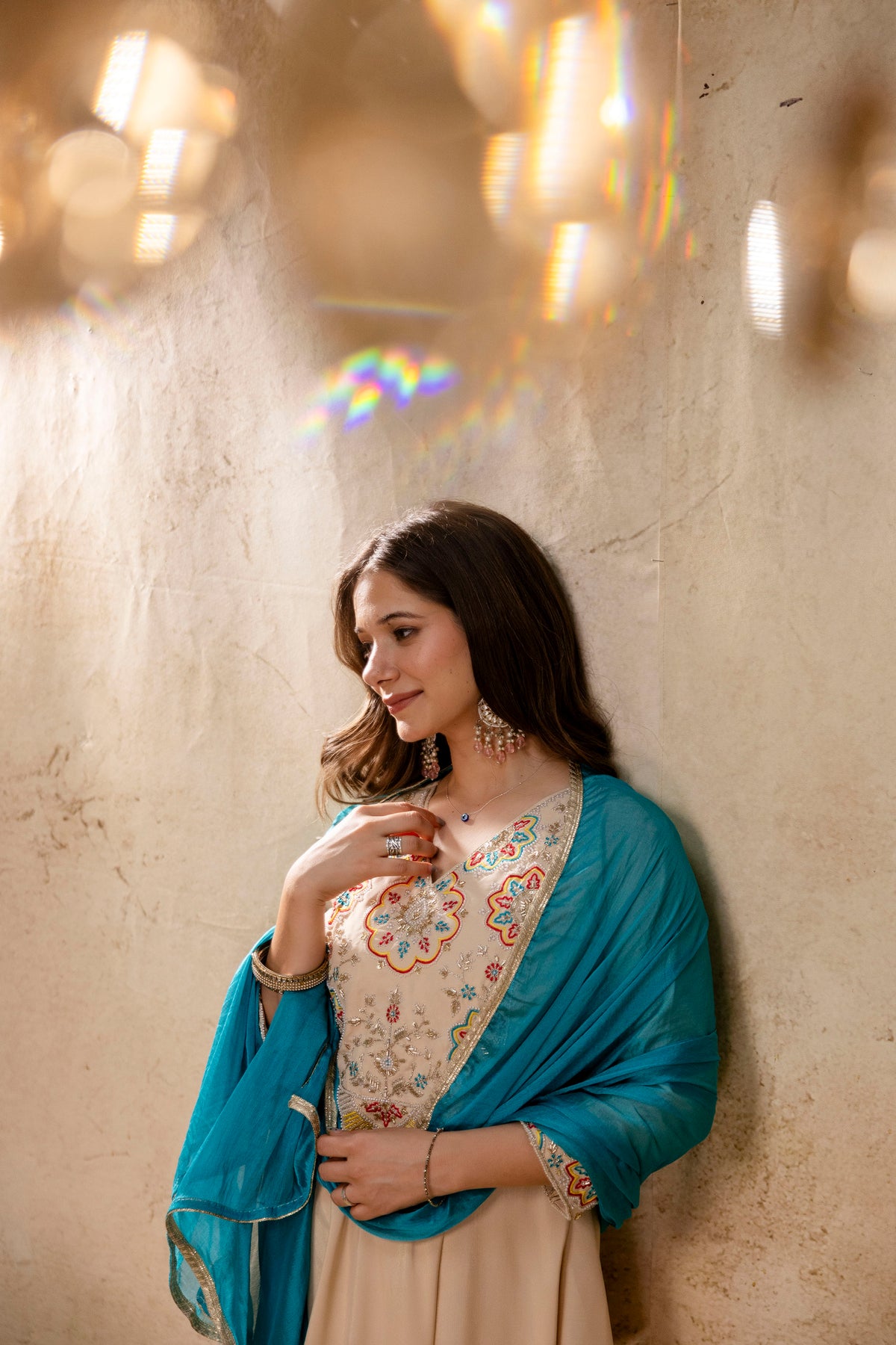 Elegant Chanderi Kurti Pant Set paired with a beautiful Chinon Dupatta