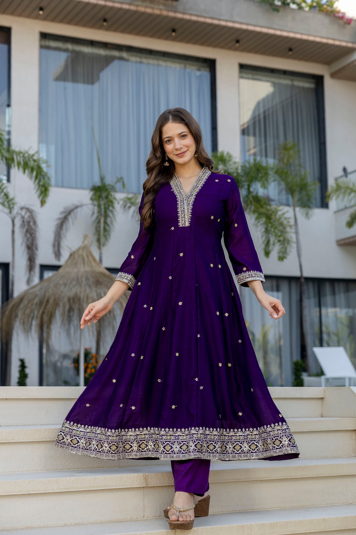 Women's Embroidered Anarkali and Pant with Dupatta Set