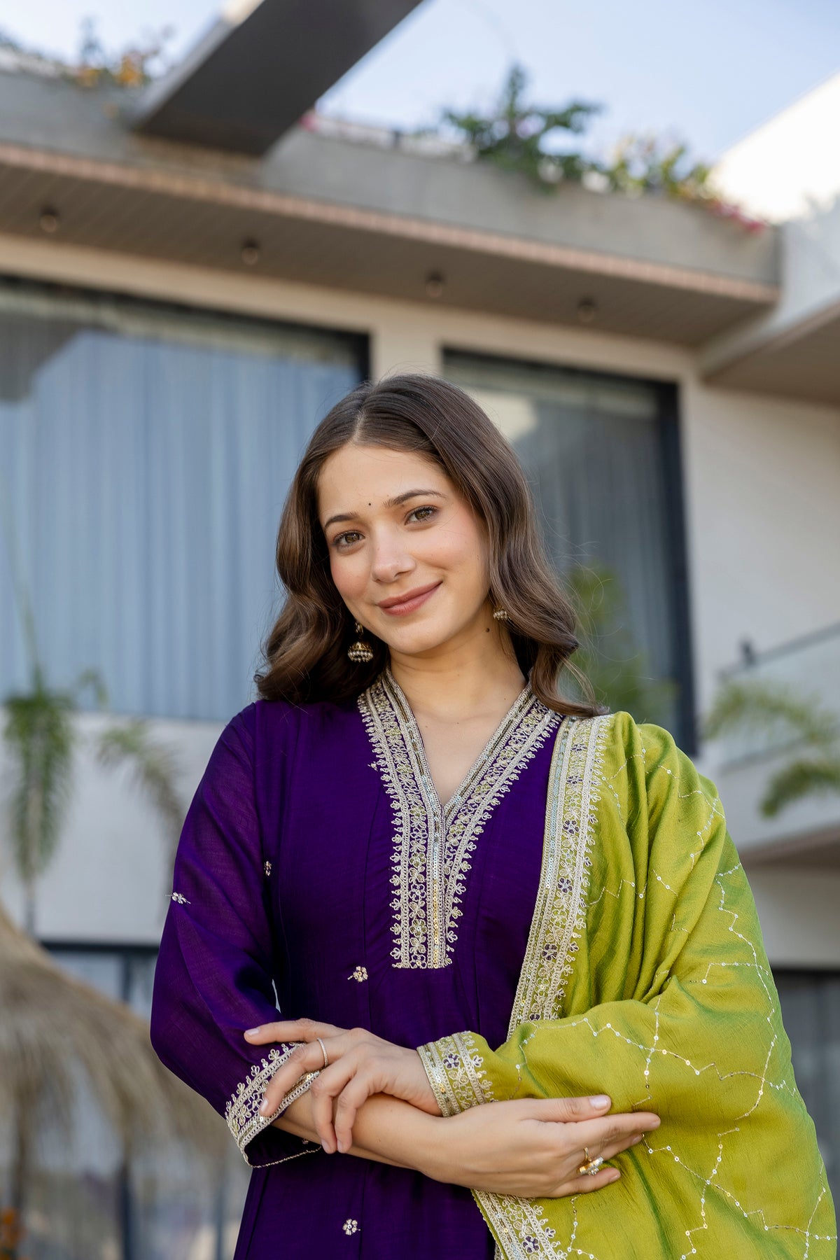 Women's Embroidered Anarkali and Pant with Dupatta Set