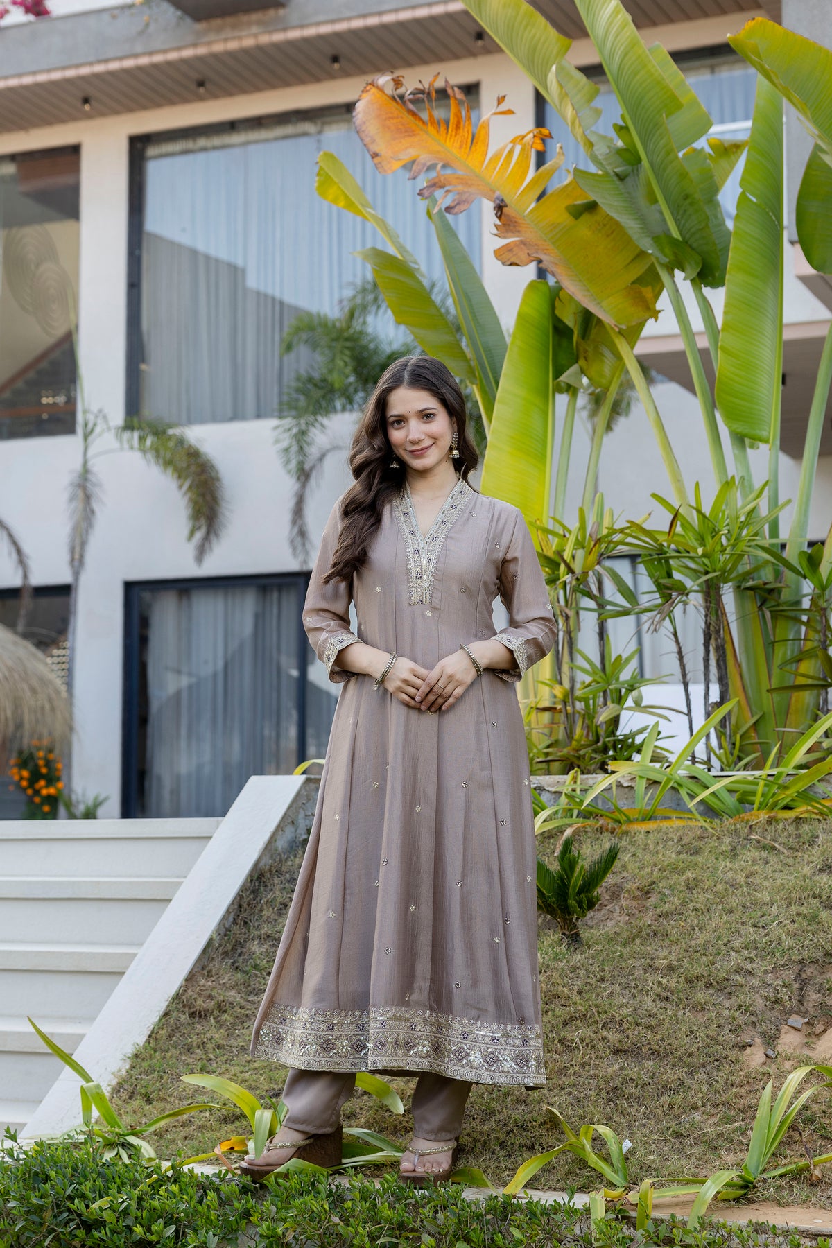 Women's Embroidered Anarkali and Pant with Dupatta Set
