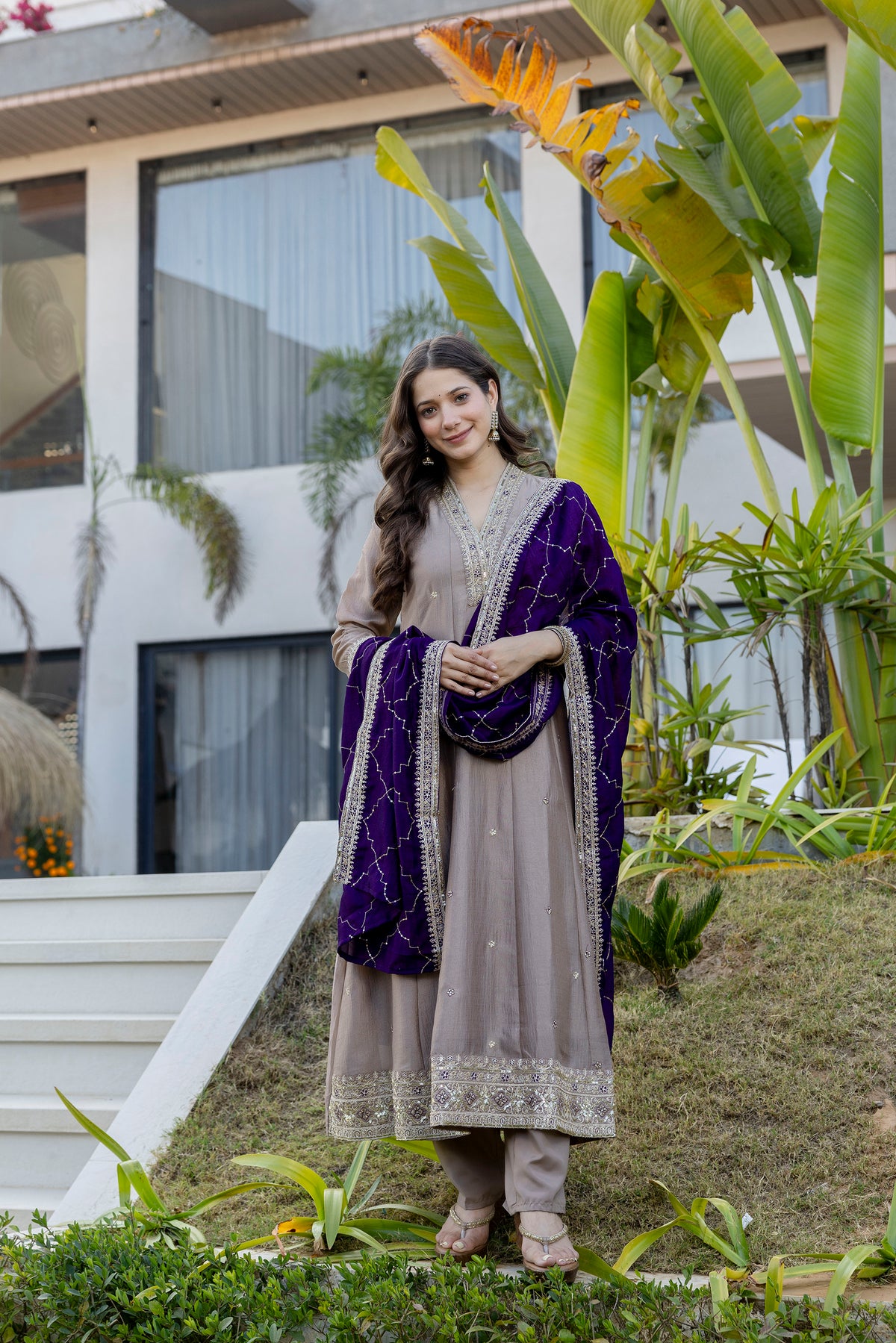 Women's Embroidered Anarkali and Pant with Dupatta Set
