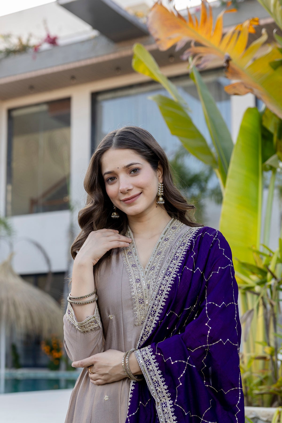 Women's Embroidered Anarkali and Pant with Dupatta Set