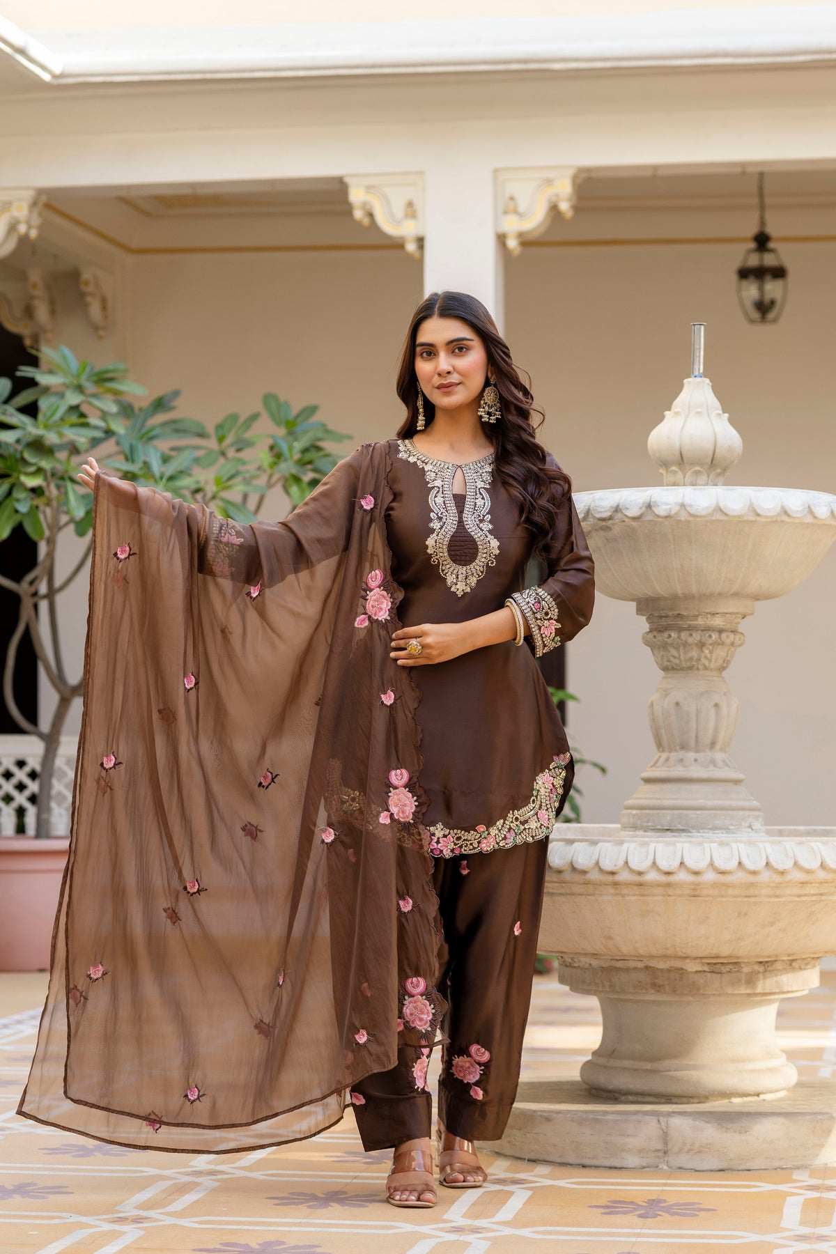 Classic Traditional Patiala Outfit with Rich Embroidery, Floral Motifs, Flowing Dupatta and Plain Patiala Pant for Special Occasions