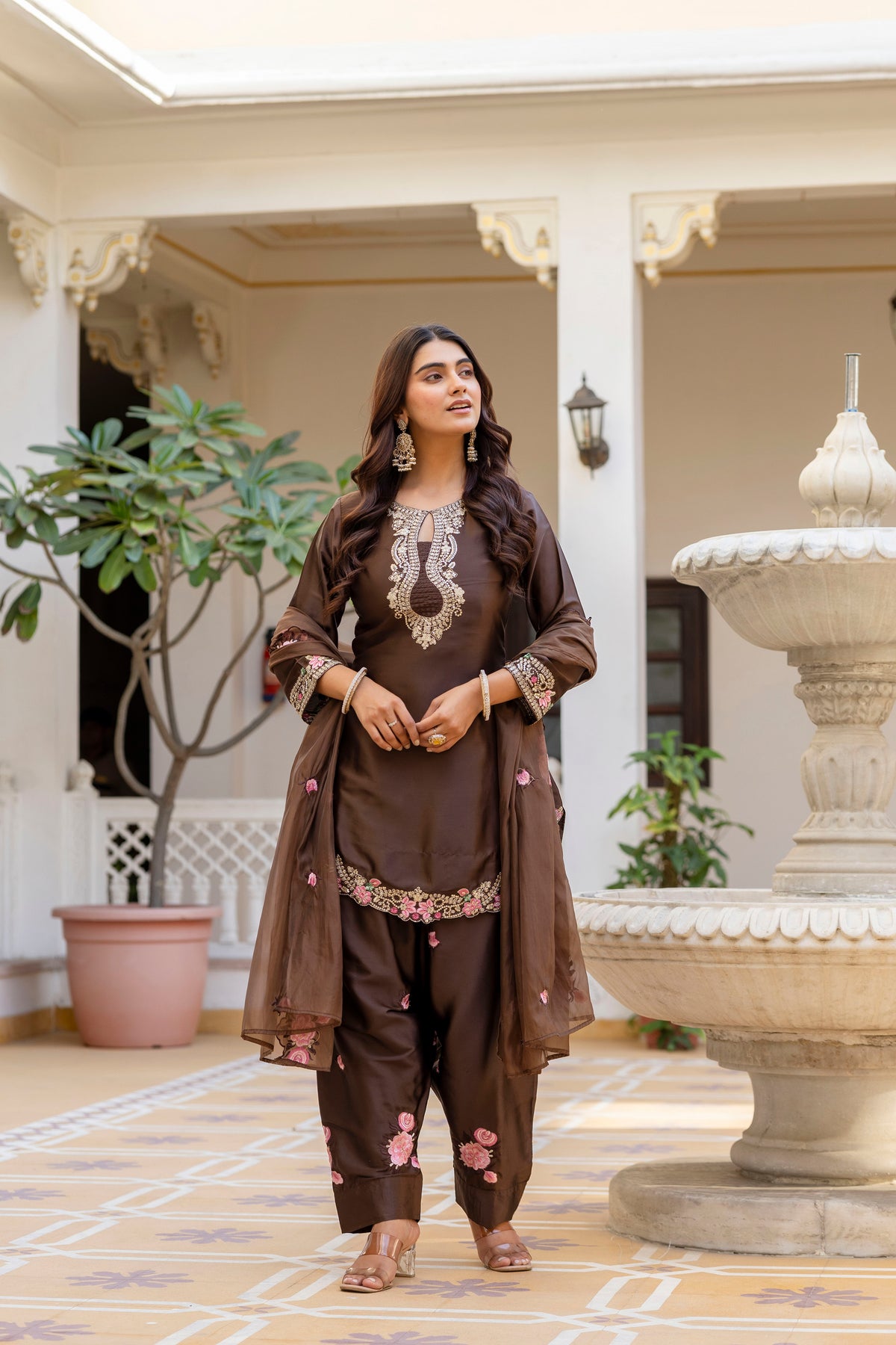 Classic Traditional Patiala Outfit with Rich Embroidery, Floral Motifs, Flowing Dupatta and Plain Patiala Pant for Special Occasions