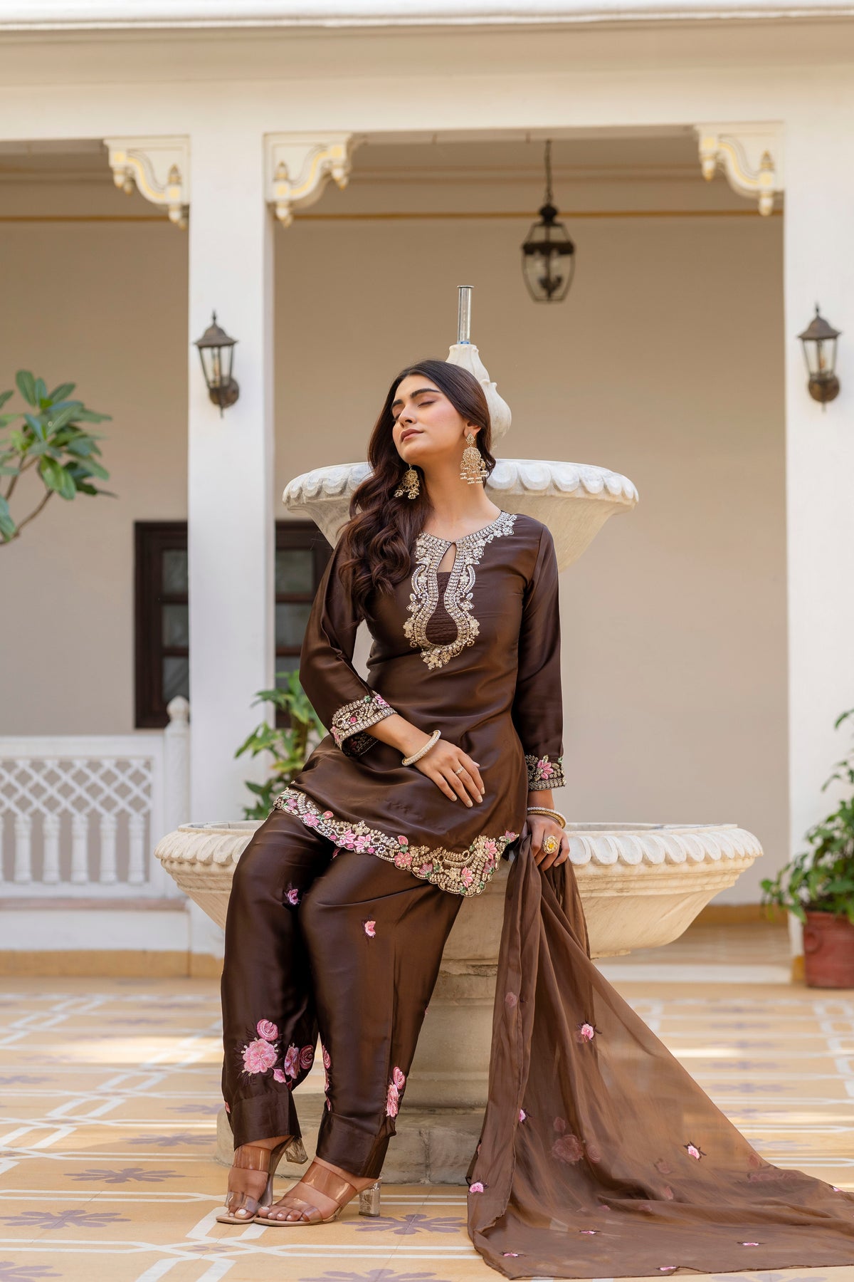 Classic Traditional Patiala Outfit with Rich Embroidery, Floral Motifs, Flowing Dupatta and Plain Patiala Pant for Special Occasions