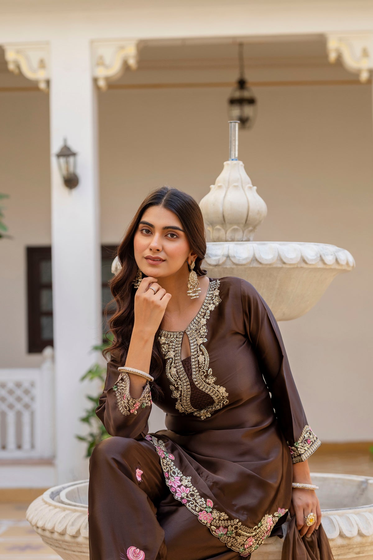 Classic Traditional Patiala Outfit with Rich Embroidery, Floral Motifs, Flowing Dupatta and Plain Patiala Pant for Special Occasions