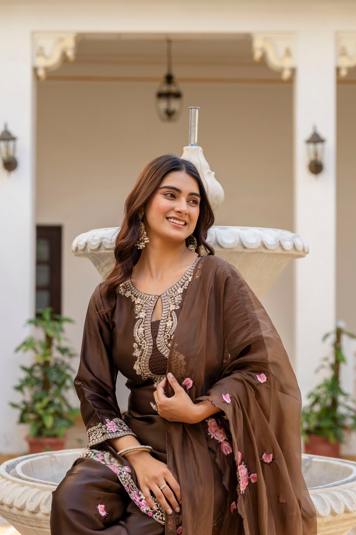 Classic Traditional Patiala Outfit with Rich Embroidery, Floral Motifs, Flowing Dupatta and Plain Patiala Pant for Special Occasions