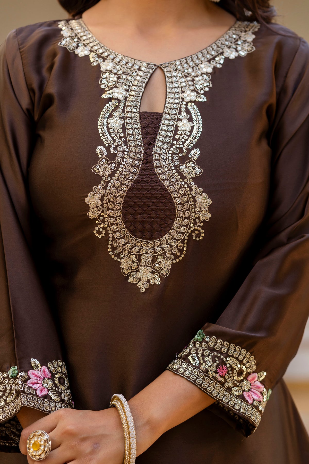 Classic Traditional Patiala Outfit with Rich Embroidery, Floral Motifs, Flowing Dupatta and Plain Patiala Pant for Special Occasions