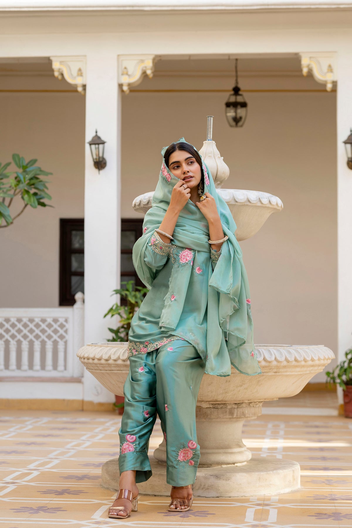 Classic Traditional Patiala Outfit with Rich Embroidery, Floral Motifs, Flowing Dupatta and Plain Patiala Pant for Special Occasions