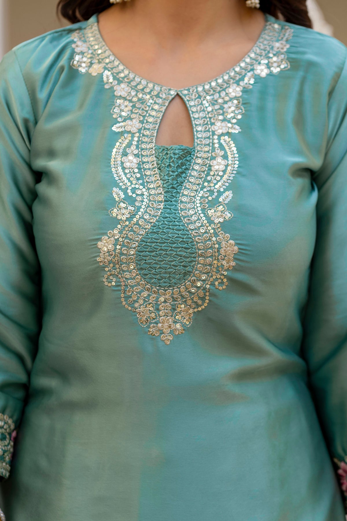 Classic Traditional Patiala Outfit with Rich Embroidery, Floral Motifs, Flowing Dupatta and Plain Patiala Pant for Special Occasions