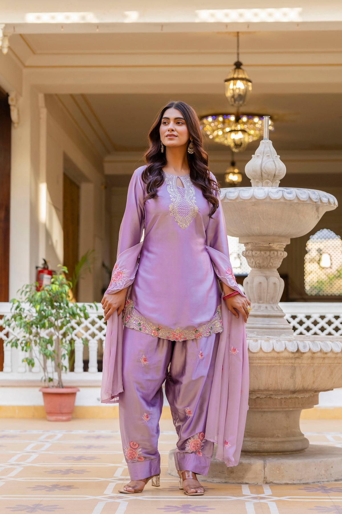 Classic Traditional Patiala Outfit with Rich Embroidery, Floral Motifs, Flowing Dupatta and Plain Patiala Pant for Special Occasions