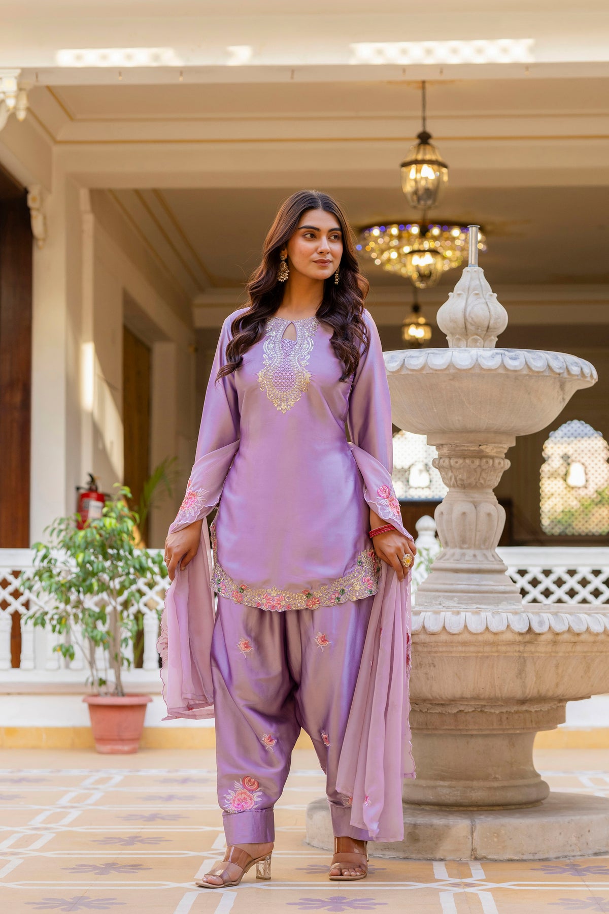 Classic Traditional Patiala Outfit with Rich Embroidery, Floral Motifs, Flowing Dupatta and Plain Patiala Pant for Special Occasions
