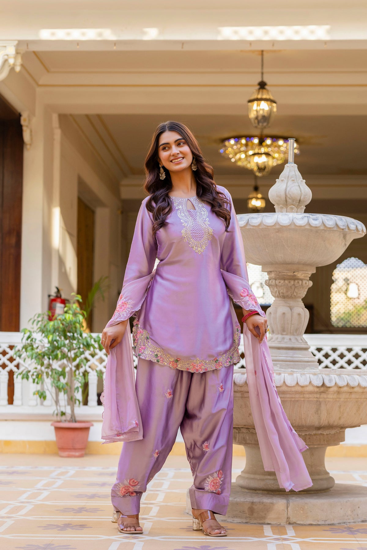 Classic Traditional Patiala Outfit with Rich Embroidery, Floral Motifs, Flowing Dupatta and Plain Patiala Pant for Special Occasions