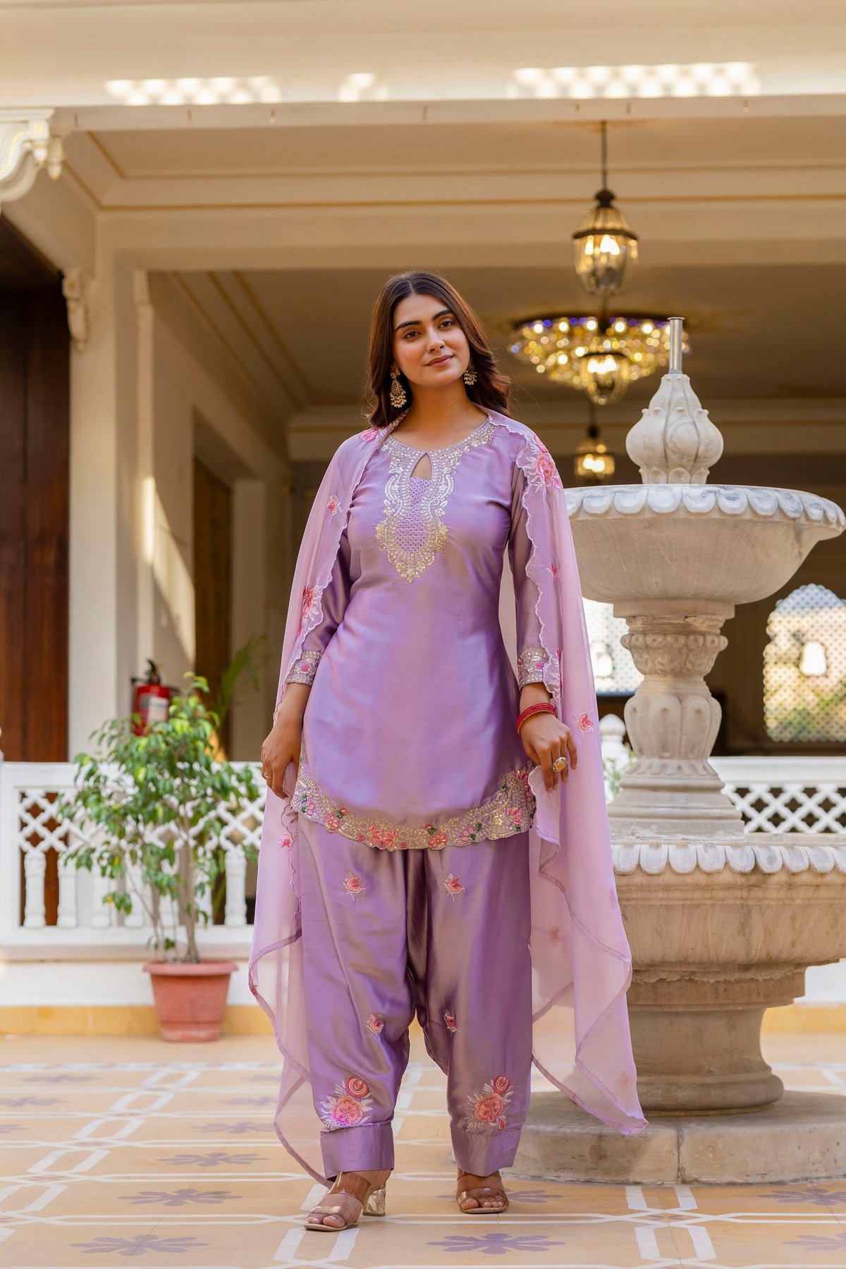 Classic Traditional Patiala Outfit with Rich Embroidery, Floral Motifs, Flowing Dupatta and Plain Patiala Pant for Special Occasions