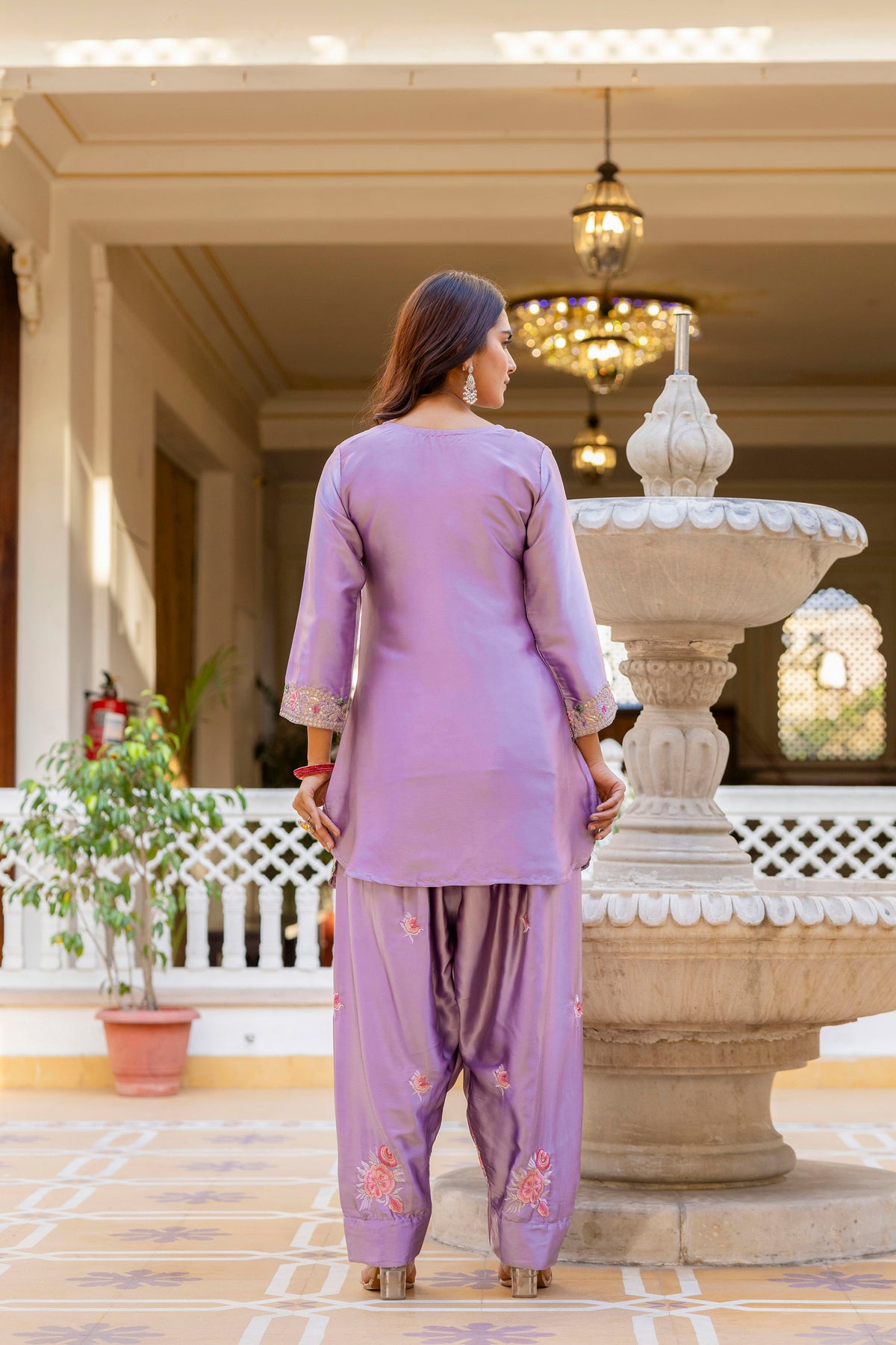 Classic Traditional Patiala Outfit with Rich Embroidery, Floral Motifs, Flowing Dupatta and Plain Patiala Pant for Special Occasions