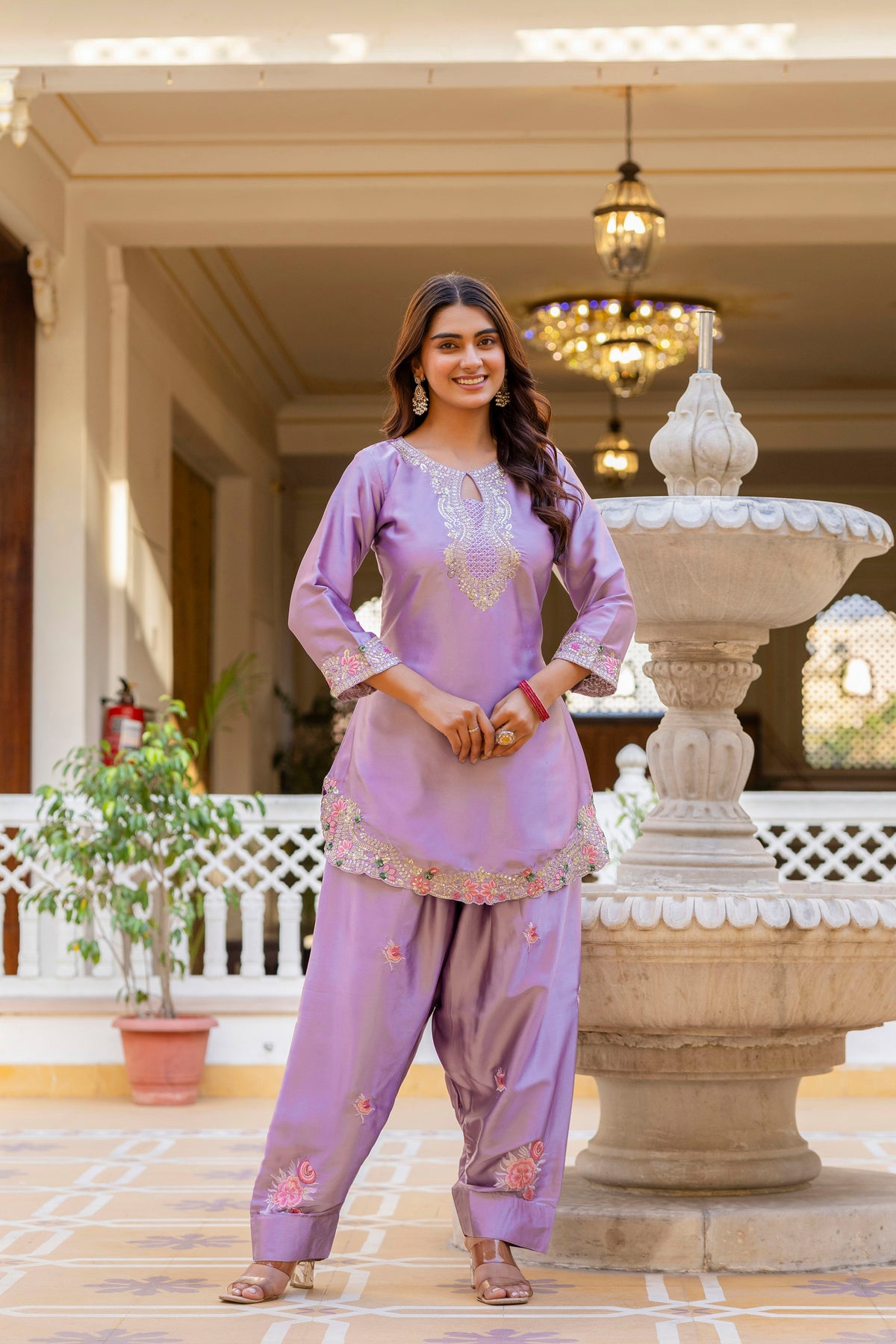 Classic Traditional Patiala Outfit with Rich Embroidery, Floral Motifs, Flowing Dupatta and Plain Patiala Pant for Special Occasions
