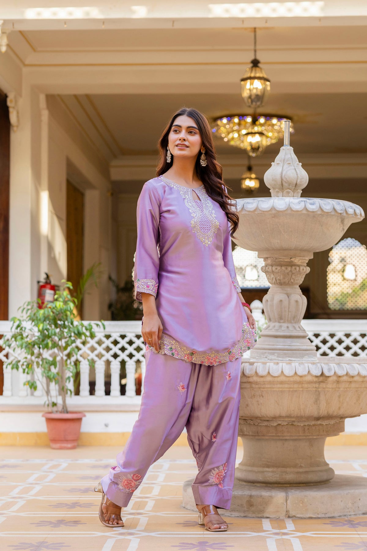 Classic Traditional Patiala Outfit with Rich Embroidery, Floral Motifs, Flowing Dupatta and Plain Patiala Pant for Special Occasions