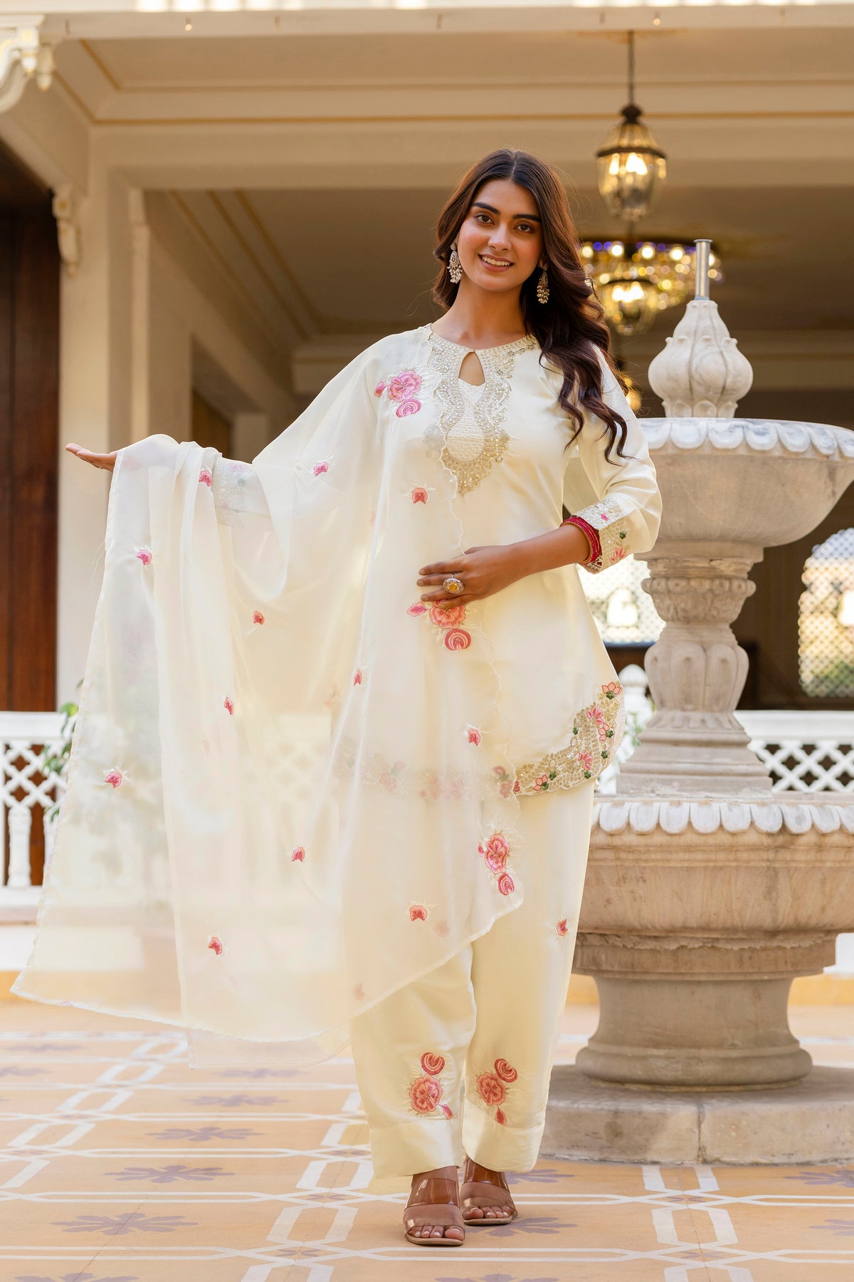 Classic Traditional Patiala Outfit with Rich Embroidery, Floral Motifs, Flowing Dupatta and Plain Patiala Pant for Special Occasions