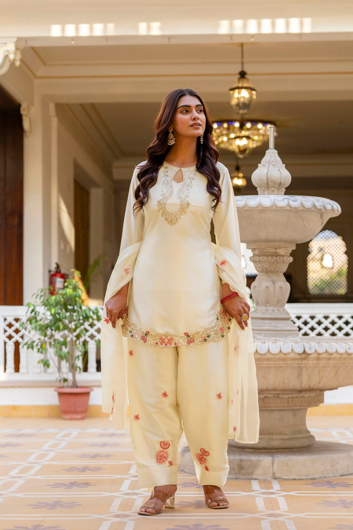 Classic Traditional Patiala Outfit with Rich Embroidery, Floral Motifs, Flowing Dupatta and Plain Patiala Pant for Special Occasions