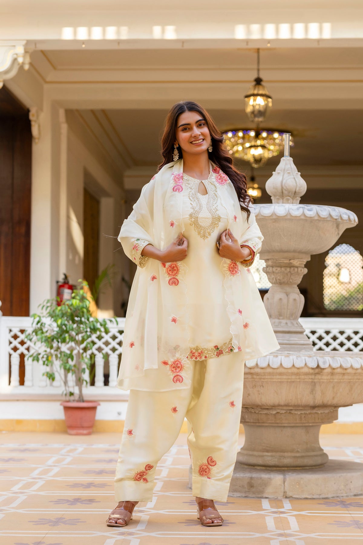 Classic Traditional Patiala Outfit with Rich Embroidery, Floral Motifs, Flowing Dupatta and Plain Patiala Pant for Special Occasions