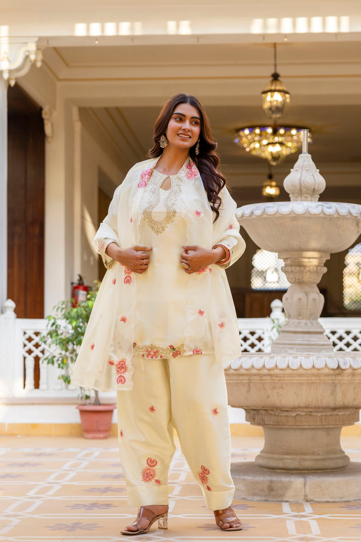Classic Traditional Patiala Outfit with Rich Embroidery, Floral Motifs, Flowing Dupatta and Plain Patiala Pant for Special Occasions
