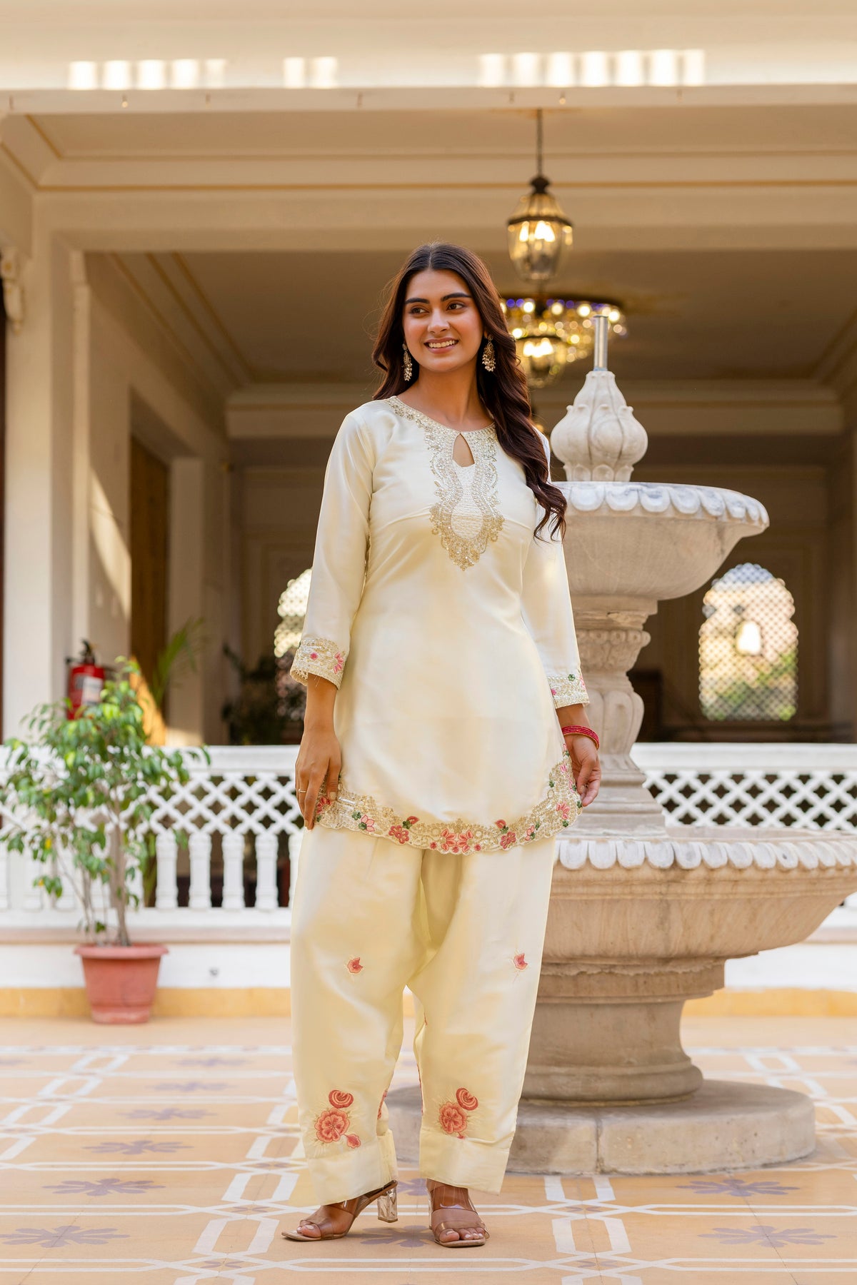Classic Traditional Patiala Outfit with Rich Embroidery, Floral Motifs, Flowing Dupatta and Plain Patiala Pant for Special Occasions
