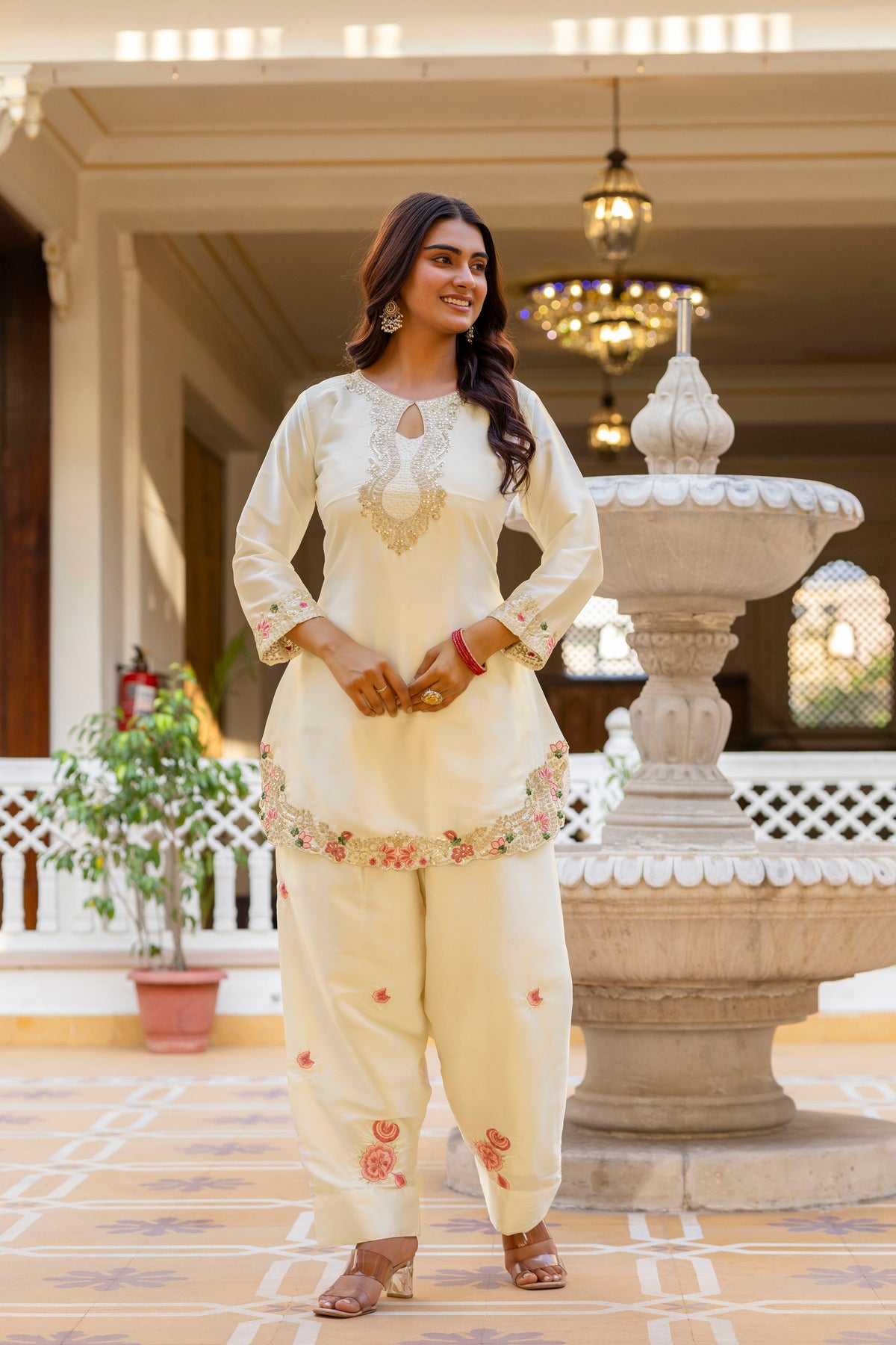 Classic Traditional Patiala Outfit with Rich Embroidery, Floral Motifs, Flowing Dupatta and Plain Patiala Pant for Special Occasions