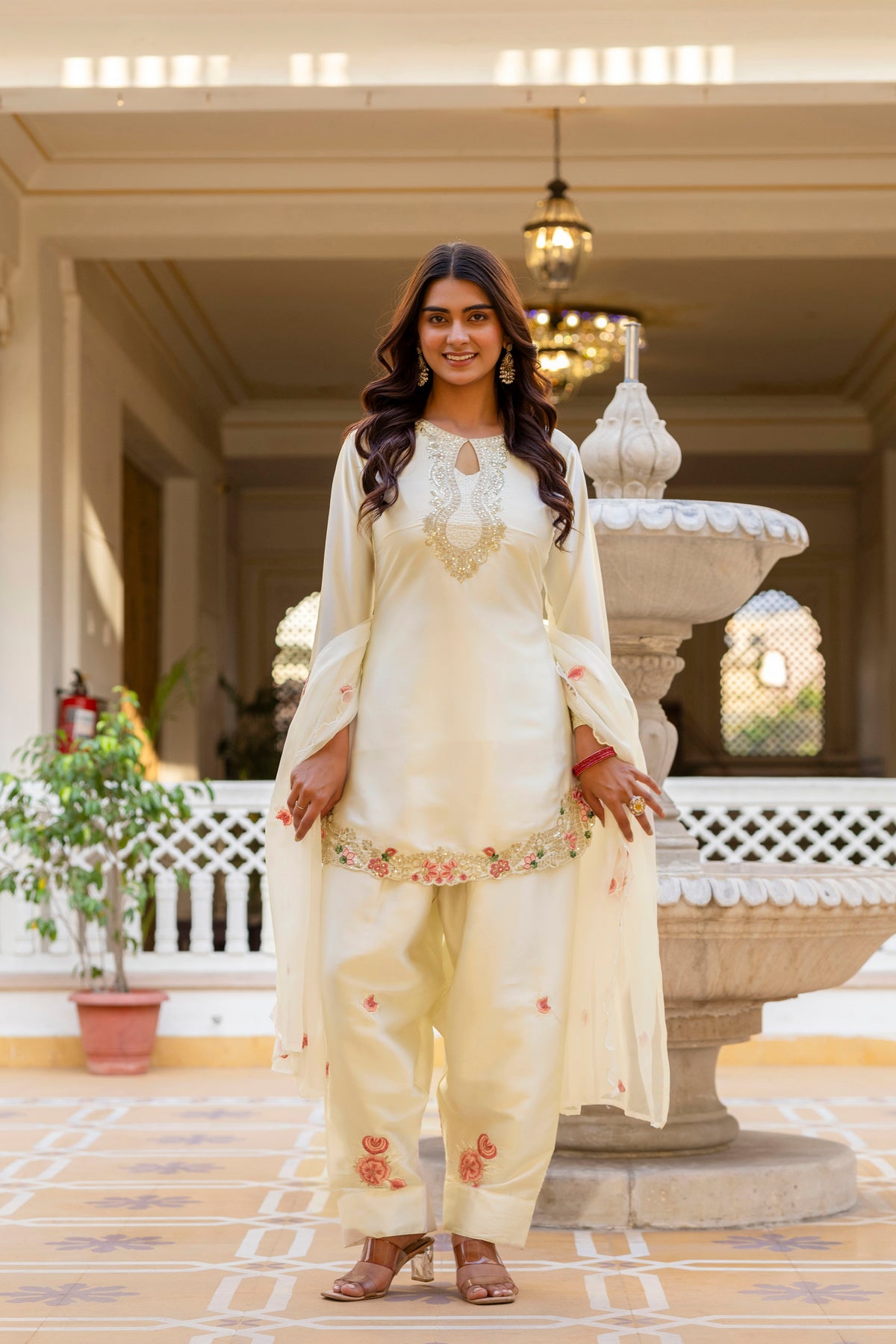 Classic Traditional Patiala Outfit with Rich Embroidery, Floral Motifs, Flowing Dupatta and Plain Patiala Pant for Special Occasions
