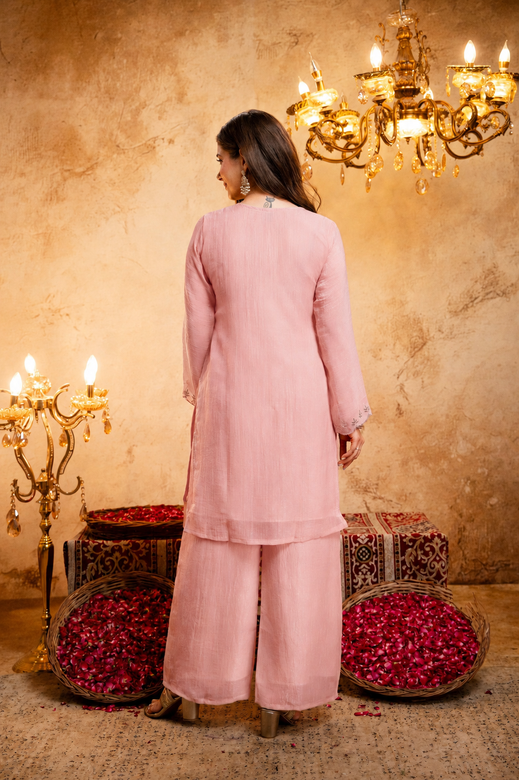 Women's Embroidered Short Kurta with Matching Pant & Dupatta Set