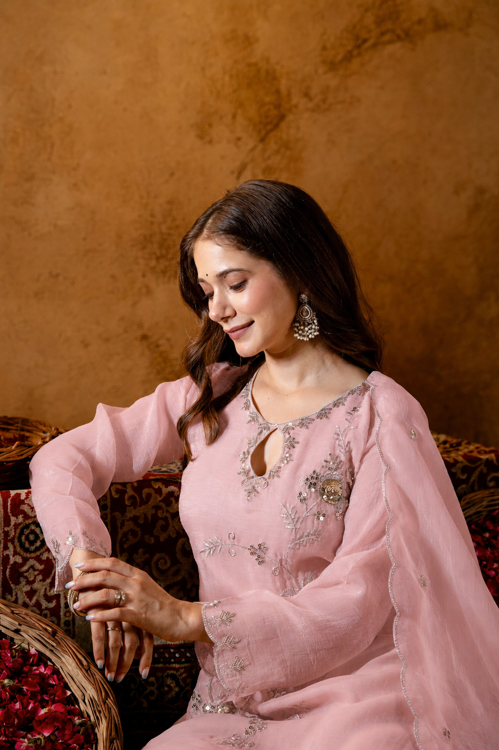 Women's Embroidered Short Kurta with Matching Pant & Dupatta Set