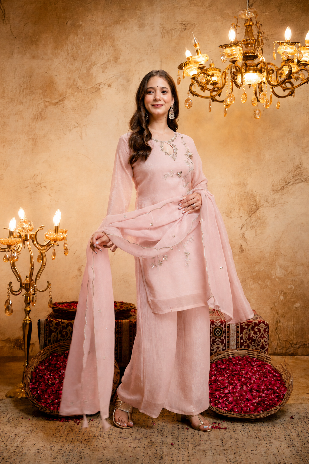 Women's Embroidered Short Kurta with Matching Pant & Dupatta Set